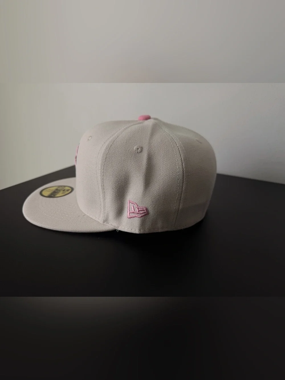 New Era Beige Fitted Cap with Pink NY Logo